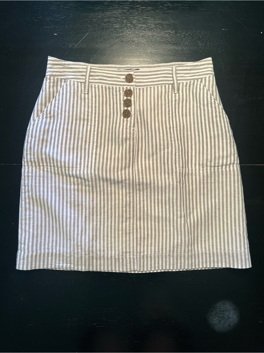 Talbots Linen White & Taupe Striped Button-Front Skirt - Women’s Petite 2 NEW